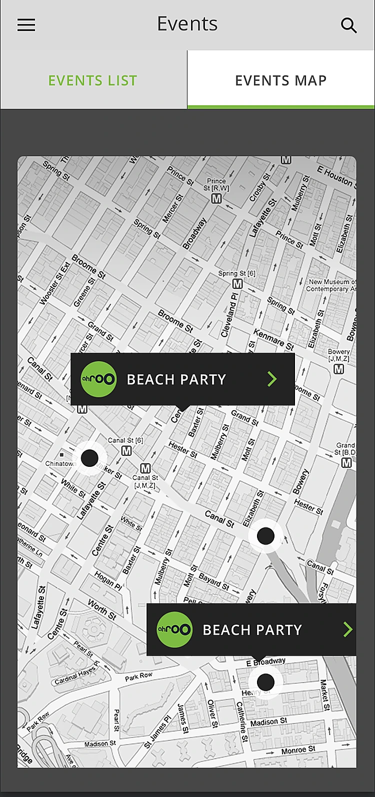 Ahroo: Events map