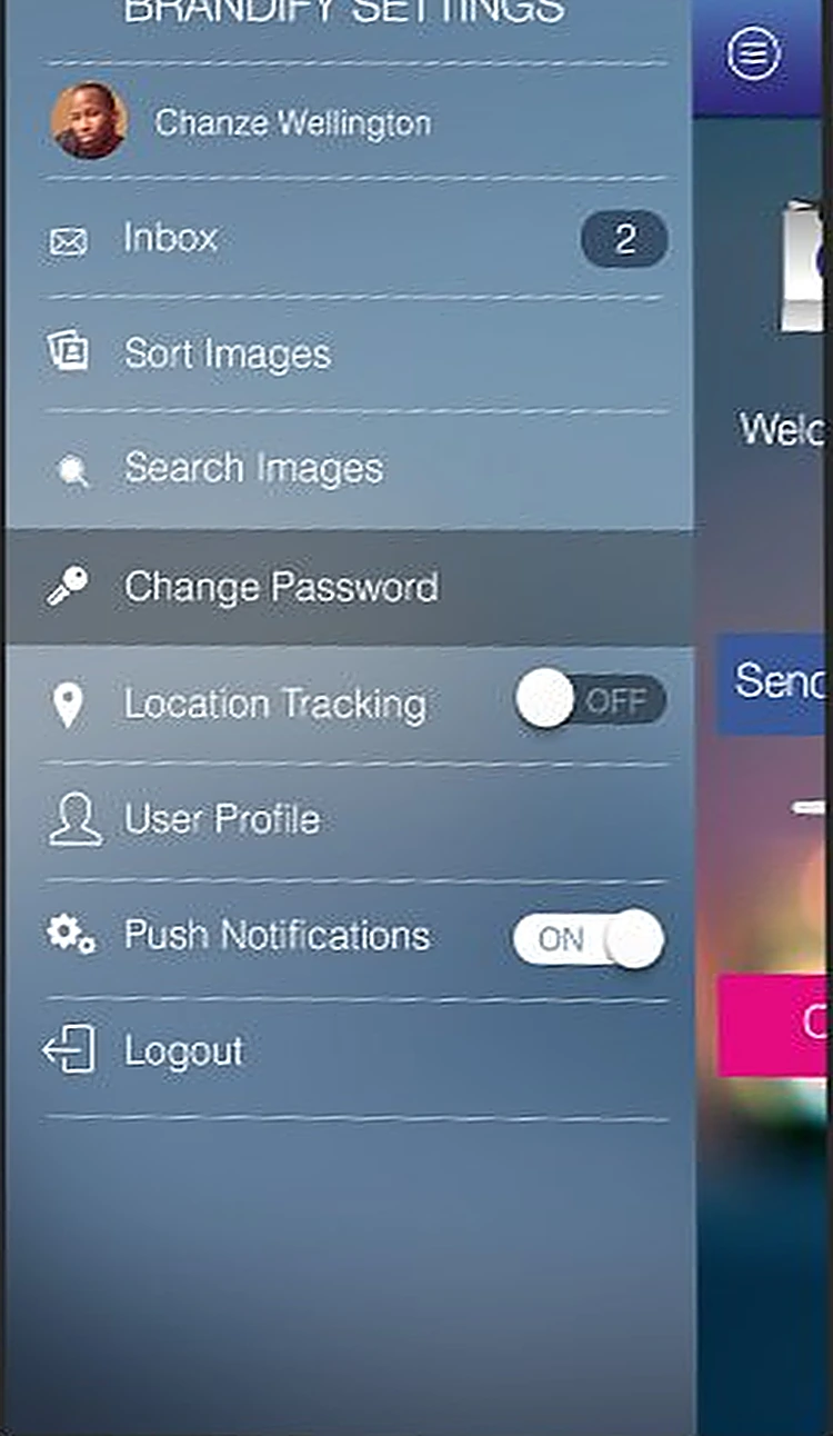 Brandify: Settings menu
