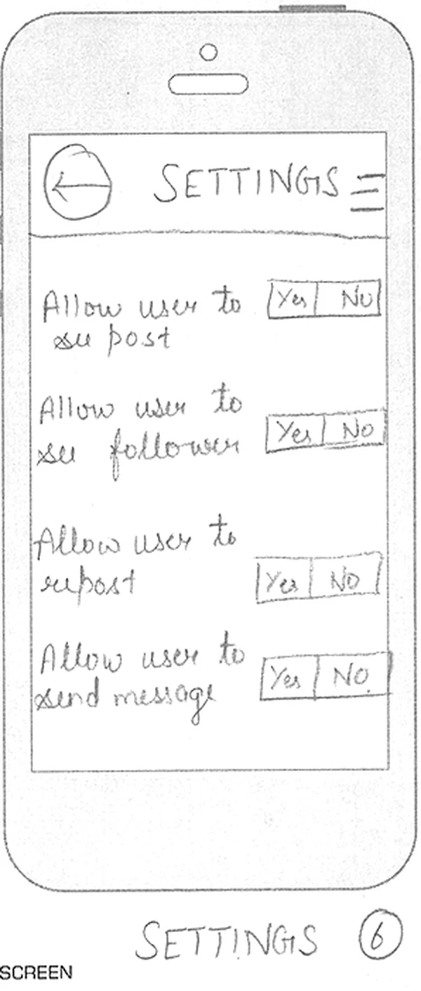 Hand-drawn sketch: Settings screen