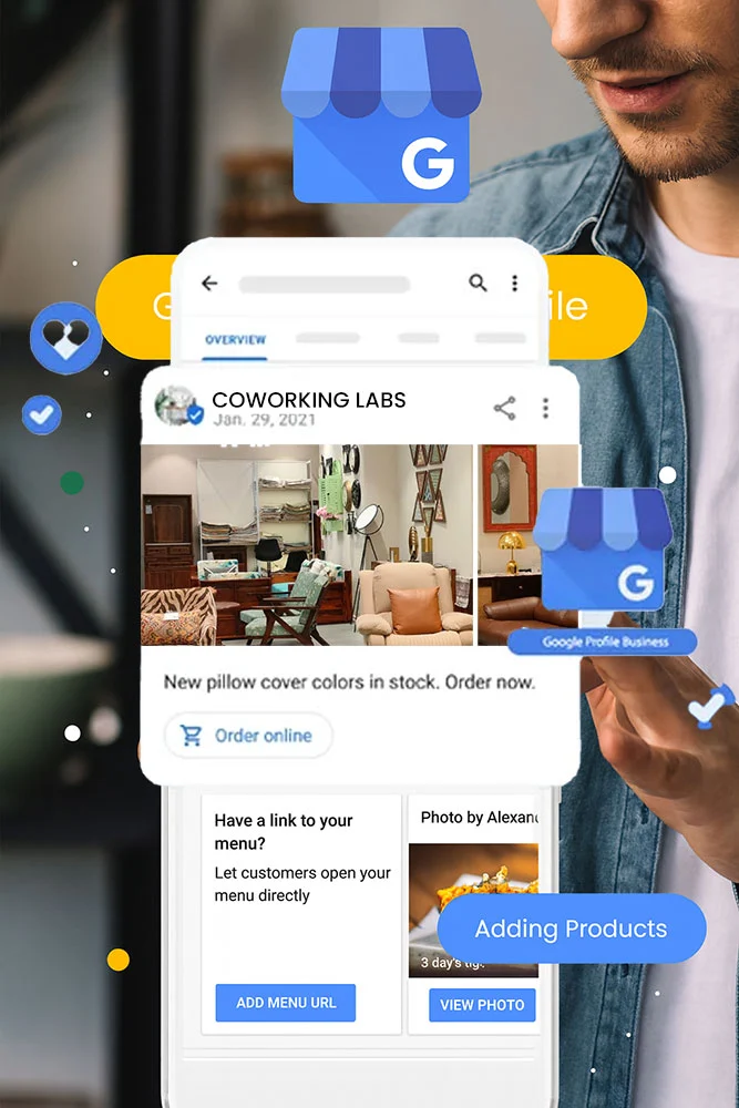 Business owner managing a Google Business Profile on his phone