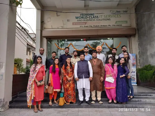 Diwali, the whole team outside the Mohali office
