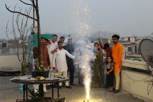 Diwali fireworks on the office rooftop