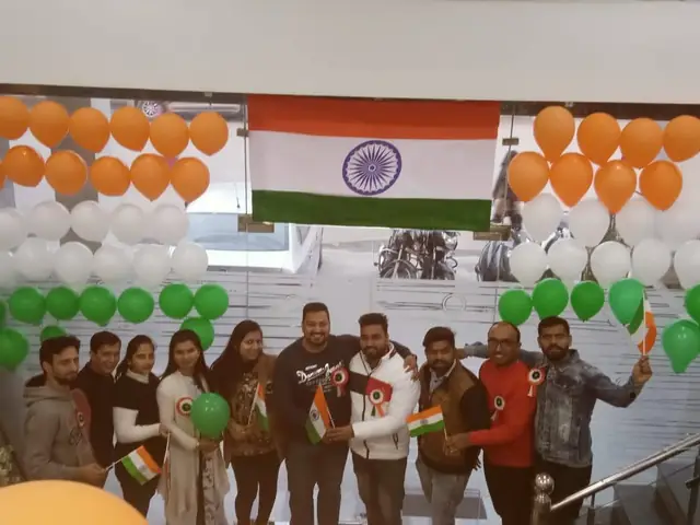 Flags up, arms around each other