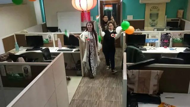 Flag parade through the workstations
