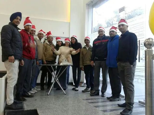 Santa hats on in the lobby