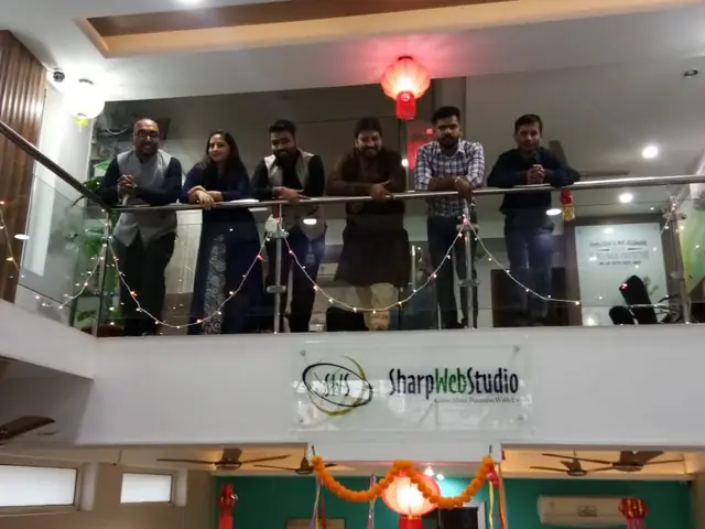 Diwali team photo from the atrium