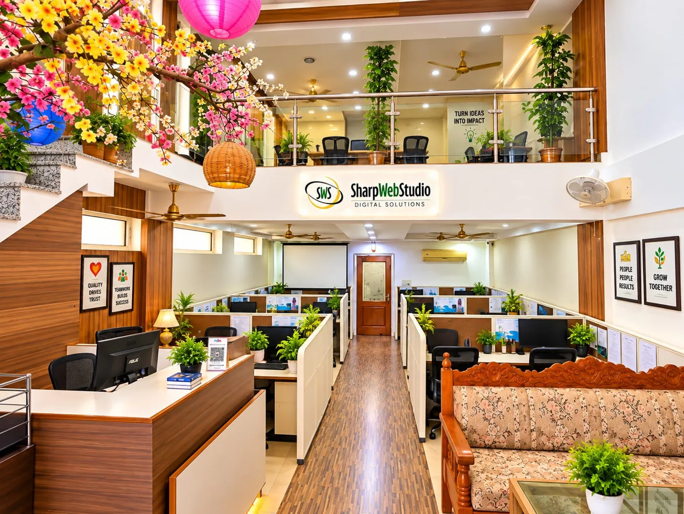Sharp Web Studio reception and office mezzanine
