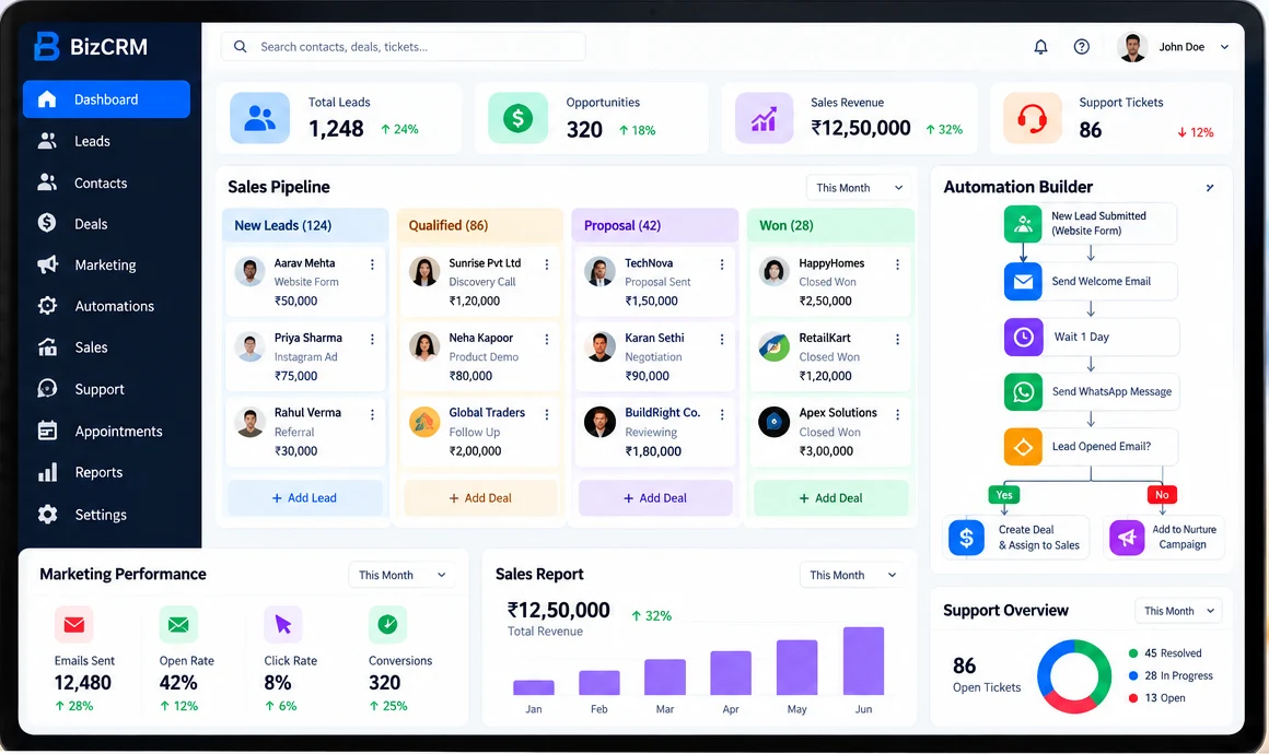 CRM & Automation SaaS – CRM dashboard & pipeline
