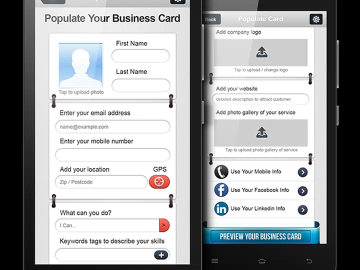 Here's My Card: Digital business card app UI