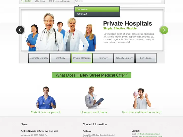 Harley Street Medical: Private hospitals website