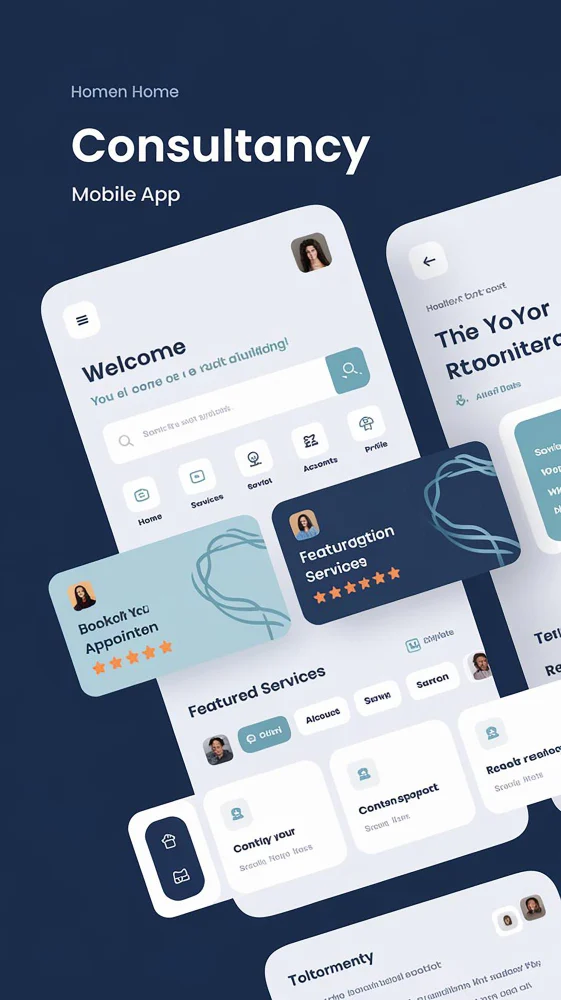 Mobile app UI screens designed by Sharp Web Studio